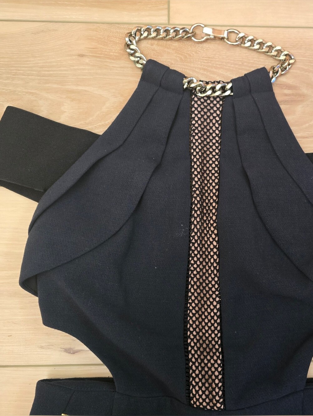 Self-Portrait Navy Chain-Accent Cutout Jumpsuit - Picture 5 of 10